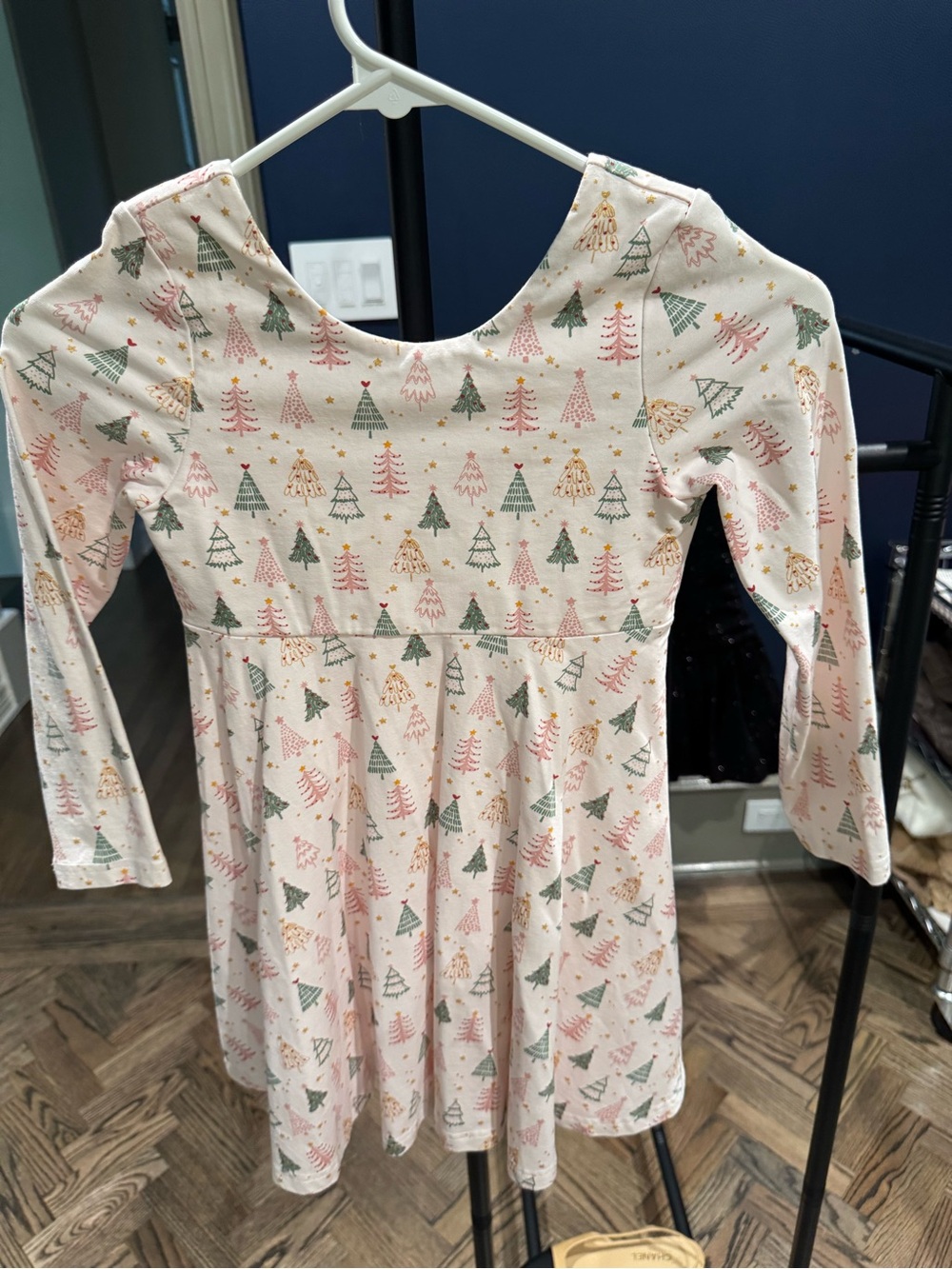 Cream Girls' Long Sleeve Holiday Tree Dress